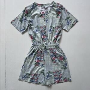 Vtg 90s Floral Plaid Patchwork Shorts Cotton Romper / Sz M / Cottagecore Casual